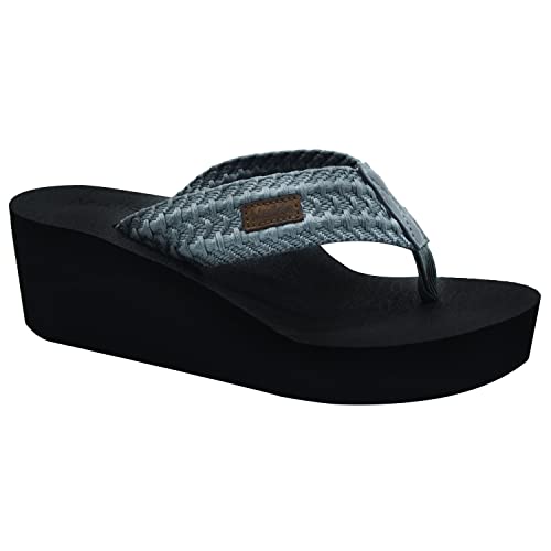 Malida Damen-Flip-Flops mit Keilstütze, gepolsterte weiche Gummi-Zwischensohle, Plateau-Sandalen mit Gummisohle, GRAU, 37.5 EU von MALIDA