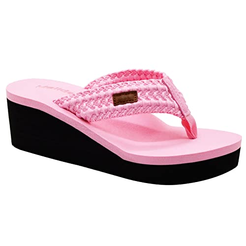 MALIDA Damen Keilabsatz Fußgewölbeunterstützung Flip Flops Kissen Weiche Gummi Zwischensohle Plateau Zehensandalen mit Gummisohle, rose, 35.5 EU von MALIDA