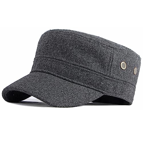 Herren Wolle Tweed Military Caps Cadet Army Caps Flat Top Cadet Cap, grau dunkel, Einheitsgröße von MALINRSSE
