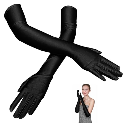 1 Paar Handschuhe Lang,Lange Handschuhe Schwarze Damen Elegant,Elastic Classic Abendhandschuhe Seidenhandschuhe Stoff für Opera,Maskerade,Abschlussfeiern,Hochzeiten,HalloweenKarneval Party Kostüm von MALOUSUN