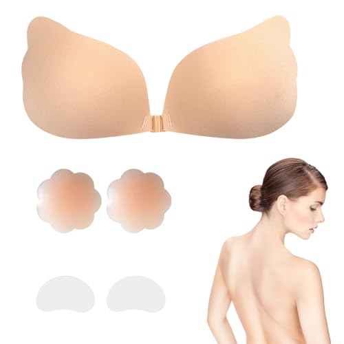 5 Stück Hautfarbene Klebe BH Push Up Set,Push Up Klebe BHS ohne Träger,Wiederverwendbare Trägerlos BH Klebepads für Damen,Sticky Bra für Rückenfreie Kleidung,Unsichtbarer Kleider und Brautmode von MALOUSUN