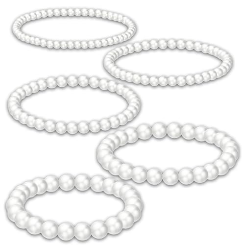 5 Stück Perlenarmband Damen Armband Perlen Armband Bracelet Perlenarmbänder Stretch Pearl Armbandperlen Elegante Retro Schmuck Handmade für Braut Party Hochzeit Liebhaber Alltag (4/6/8/10/12mm) von MALOUSUN