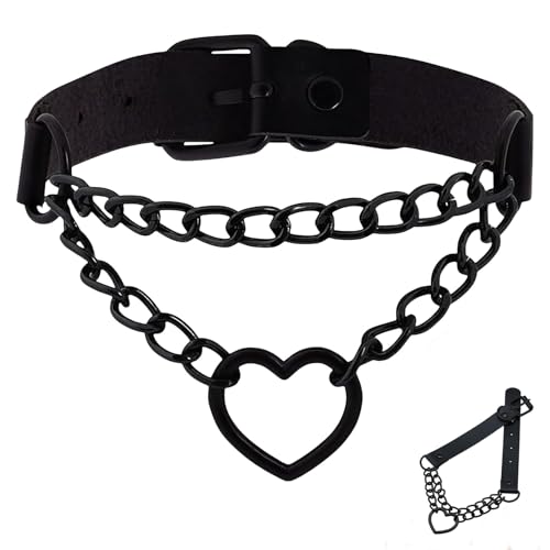 MALOUSUN Herz Chocker Accessoires,Punk Choker Kette,Halsband Damen,emo Clothes,Collar,Gothic Schmuck (Schwarz) von MALOUSUN