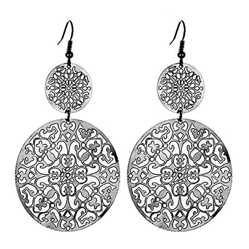 MALOYANVE Filigrane Disc Drop Ohrringe für Frauen Mädchen Zarte Double Hollow Out Runde Disc Statement Ohrringe Bohemian Metallic Disc Dangle Hook Ohrringe Zink Unnow, Zink von MALOYANVE