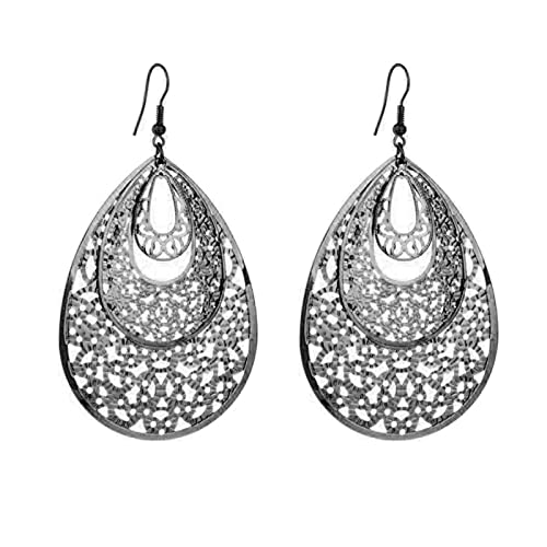 MALOYANVE Filigrane Disc Drop Ohrringe für Frauen Mädchen Zarte Double Hollow Out Runde Disc Statement Ohrringe Bohemian Metallic Disc Dangle Hook Ohrringe Zink Unnow, Zink von MALOYANVE