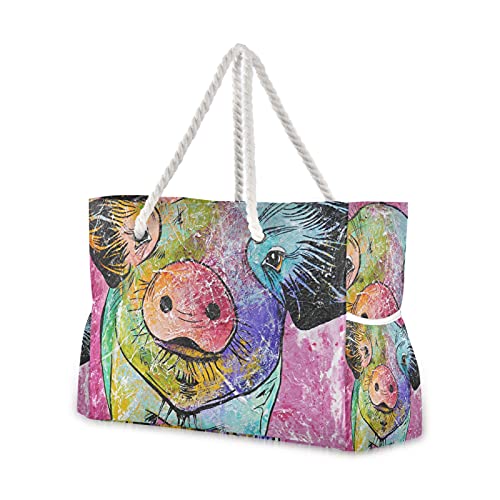 MALPLENA Bunte Tier-Schultertasche für Damen, süßes Schwein, Strandtasche von MALPLENA