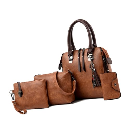 Anspruchsvolle 4-in-1-Handtasche aus PU-Leder mit Tragegriff oben, Reißverschluss und abnehmbarem Riemen, Geldbörse für Arbeit oder Freizeit, PU-Leder von MALSSE