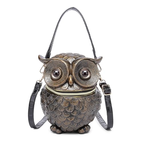Artistic Owl Embossed PU Leather Handbag Women's Black Shoulder Bag Punk Crossbody Purse For Daily Shopping Unique Embossed Bag, gold, One Size von MALSSE