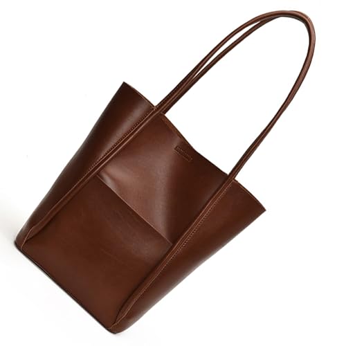 Damen-Umhängetasche im Retro-Stil, große Kapazität, für Pendler, Einkaufen, Reisen, PU-Leder, Minimalistische Handtasche, Unterarmtasche für den Alltag, braun, One Size von MALSSE