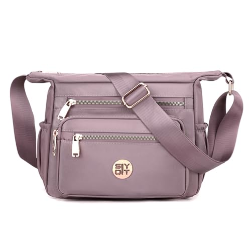 Damen-Umhängetasche mit mehreren Taschen, Nylon, für Reisen, Kuriertasche, leicht, Mütter für den täglichen Gebrauch, mehrere Taschen, leichte Nylon-Umhängetasche, violett, One Size von MALSSE