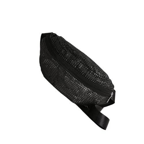 Einzigartige Damen-Hüfttasche mit Strasssteinen, verziert, Schultertasche, Umhängetasche, sicherer Reißverschluss, Design für Einkaufen oder Reisen, mit Reißverschluss, Schwarz , Mass Beauty von MALSSE