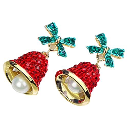 Elegante Bowknot Glocken Ohrringe mit Perlen und Strass Weihnachten Themed Dangle Studs Stilvolle Accessoires Weihnachten von MALSSE
