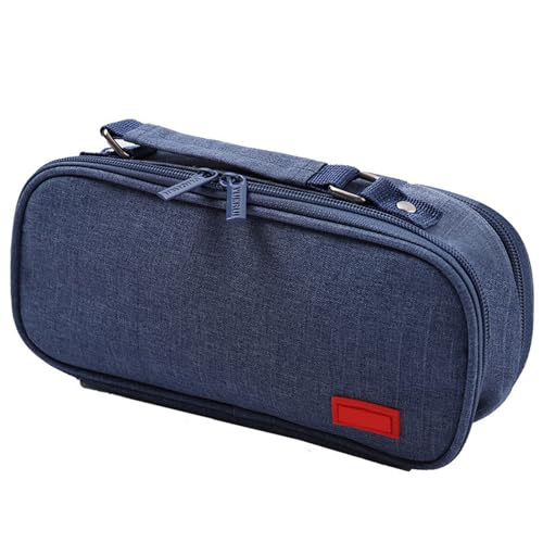 Federmäppchen mit großem Fassungsvermögen, 5 Fächer, Leinen, mehrlagiges Federmäppchen, Stift-Organizer, Reise-Make-up-Tasche, mehrschichtiger Canvas-Organizer, blau, C von MALSSE