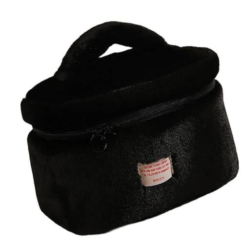 Große Kapazität, Plüsch-Make-up-Organizer, tragbares Accessoire für Zuhause oder unterwegs, täglicher Gebrauch, Reise-Make-up-Tasche, Schwarz , Einheitsgröße von MALSSE
