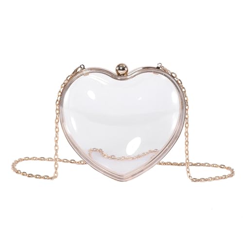 MALSSE Anspruchsvolle Acryl-Umhängetasche, Herzform, transparent, mit Kettenriemen für Bankette und Zeremonien, Clutch-Kette von MALSSE