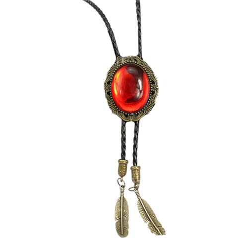 MALSSE Bolotie Western-Krawatte aus Kunstleder, Vintage-Stil, Steinschmuck, gefiederter Anhänger, Western-Halskette, Cowboy-Bolo-Krawatte, Einheitsgröße, Wie beschrieben, Wie beschrieben von MALSSE