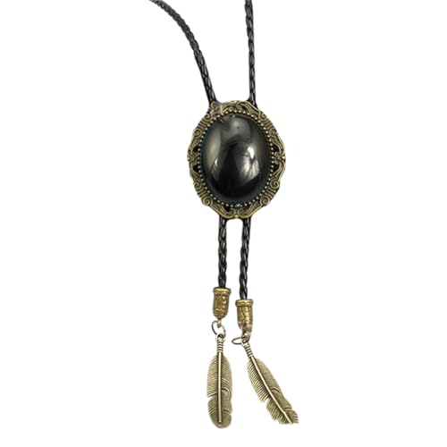 MALSSE Bolotie Western-Krawatte aus Kunstleder, Vintage-Stil, Steinschmuck, gefiederter Anhänger, Western-Halskette, Cowboy-Bolo-Krawatte, Einheitsgröße, Wie beschrieben, Wie beschrieben von MALSSE