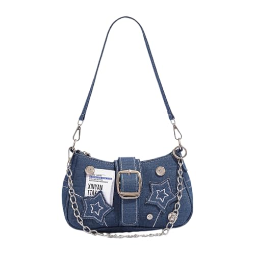 MALSSE Damen Tasche Kette Schulter Stern Achsel Einkaufen Dating Ästhetische Achsel Denims Handtasche Top Griff Geldbörse Frauen Stern Achsel Denim Achsel Achsel Kette Schulter für den täglichen von MALSSE