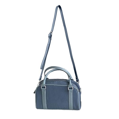 MALSSE Damen-Umhängetasche aus PU-Leder, Nähte, Nylon, einfarbig, kleine Umhängetasche, Handtasche mit Tragegriff oben und Reißverschluss, blau, One Size MALSSE Damen-Umhängetasche aus PU-Leder, Nähte, Nylon, einfarbig, kleine Umhängetasche, Handtasche mit Tragegriff oben und Reißverschluss, blau, One Size von MALSSE
