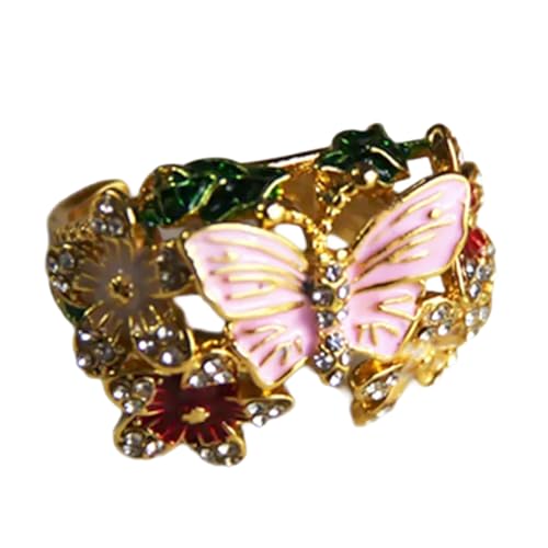 MALSSE Einfache Ringe, verstellbar, modisch, Blumenöffnung, Legierung, Textur, Schmetterling, geeignet für Hochzeitsfeiern, Damen-Accessoire, Gold, Wie beschrieben, Wie beschrieben von MALSSE