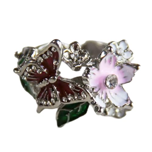 MALSSE Einfache Ringe, verstellbar, modisch, Blumenöffnung, Legierung, Textur, Schmetterling, geeignet für Hochzeitsfeiern, Damen-Accessoire, Silver, Wie beschrieben, Wie beschrieben von MALSSE