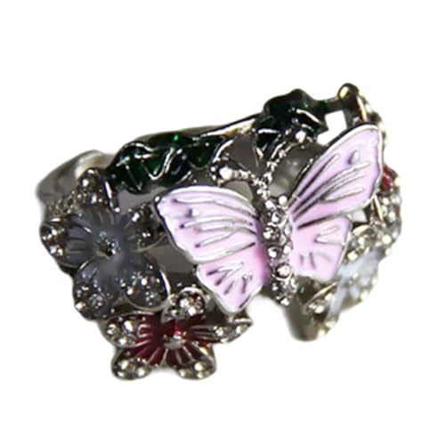 MALSSE Einfache Ringe, verstellbar, modisch, Blumenöffnung, Legierung, Textur, Schmetterling, geeignet für Hochzeitsfeiern, Damen-Accessoire, Silver, Wie beschrieben, Wie beschrieben von MALSSE