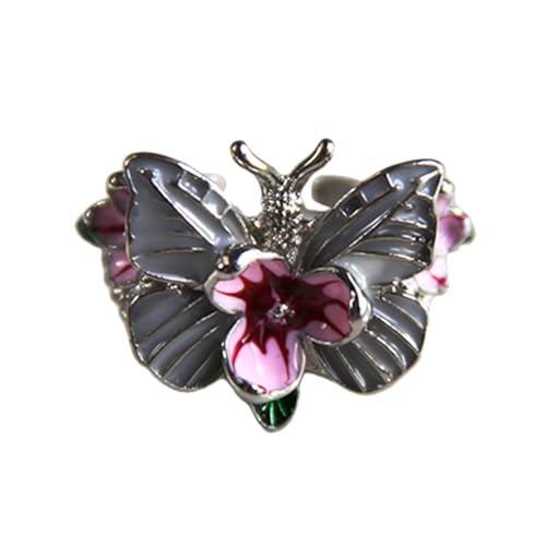 MALSSE Einfache Ringe, verstellbar, modisch, Blumenöffnung, Legierung, Textur, Schmetterling, geeignet für Hochzeitsfeiern, Damen-Accessoire, Silver, Wie beschrieben, Wie beschrieben von MALSSE