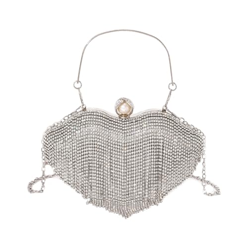 MALSSE Einzigartige Lippenform Abendtasche mit funkelnden Strasssteinen und Fransen, Handtasche, Schultertasche für modische Frauen, Party-Clutch, silber, One Size von MALSSE