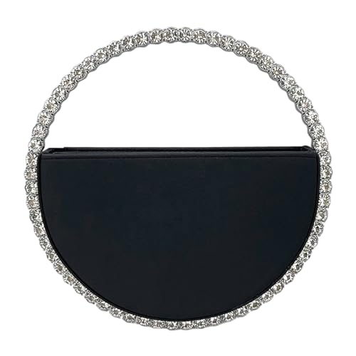 MALSSE Einzigartige runde Abendtasche mit Strasssteinen für Party, Abschlussball, Hochzeit, weiches Polyurethan, elegante Damen-Geldbörse, Event-Handtasche, Schwarz , One Size MALSSE Einzigartige runde Abendtasche mit Strasssteinen für Party, Abschlussball, Hochzeit, weiches Polyurethan, elegante Damen-Geldbörse, Event-Handtasche, Schwarz , One Size von MALSSE