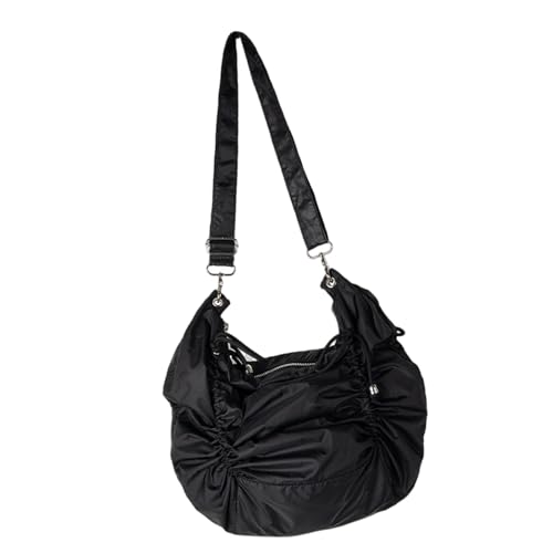 MALSSE Elegante Umhängetasche, japanisch, koreanisch, Kordelzug, plissiert, Schultertasche für modische Frauen, lässige Umhängetasche, japanische koreanische Umhängetasche, Schwarz , One Size MALSSE Elegante Umhängetasche, japanisch, koreanisch, Kordelzug, plissiert, Schultertasche für modische Frauen, lässige Umhängetasche, japanische koreanische Umhängetasche, Schwarz , One Size von MALSSE