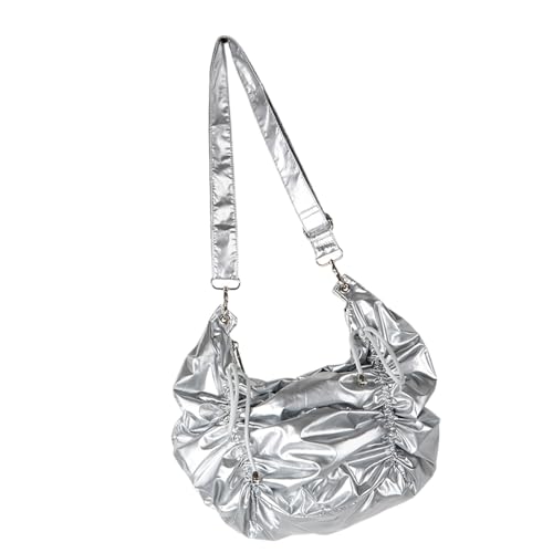 MALSSE Elegante Umhängetasche, japanisch, koreanisch, Kordelzug, plissiert, Schultertasche für modische Frauen, lässige Umhängetasche, japanische koreanische Umhängetasche, silber, One Size MALSSE Elegante Umhängetasche, japanisch, koreanisch, Kordelzug, plissiert, Schultertasche für modische Frauen, lässige Umhängetasche, japanische koreanische Umhängetasche, silber, One Size von MALSSE