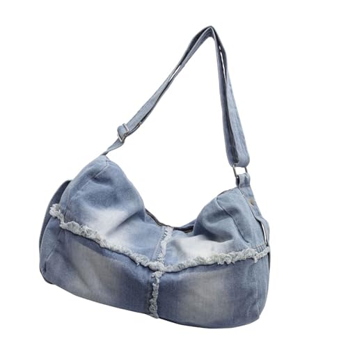 MALSSE Geräumige Umhängetasche aus Jeansstoff mit bequemem, verstellbarem Riemen, Schultertasche für Büroangestellte und Studenten, japanisches Jeanskissen, hellblau, One Size MALSSE Geräumige Umhängetasche aus Jeansstoff mit bequemem, verstellbarem Riemen, Schultertasche für Büroangestellte und Studenten, japanisches Jeanskissen, hellblau, One Size von MALSSE