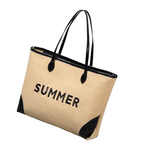 MALSSE Große Kapazität bestickte Strandtasche Mode Handtasche Schultertaschen Doppelgriff Gym Einkaufstasche für Damen und Mädchen Damen Strand, Schwarz , One Size von MALSSE