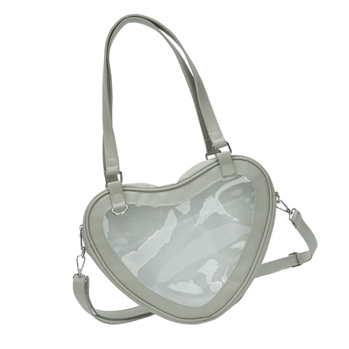 MALSSE Japanische Schulmädchen-Uniform, Umhängetasche, Studententasche, Büchertasche, Herzform, klares Fenster, große Kapazität, Schultertasche, Handtasche, PU-Leder, hellgrau, One Size MALSSE Japanische Schulmädchen-Uniform, Umhängetasche, Studententasche, Büchertasche, Herzform, klares Fenster, große Kapazität, Schultertasche, Handtasche, PU-Leder, hellgrau, One Size von MALSSE