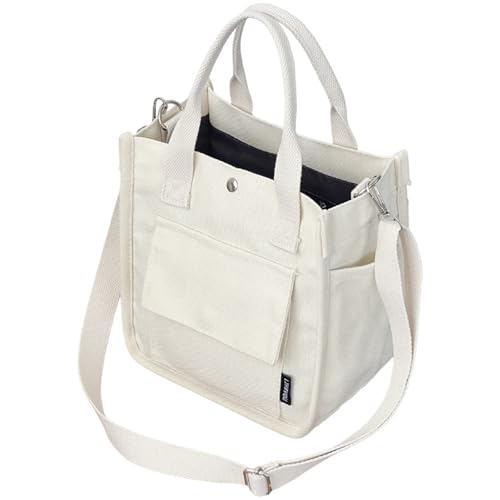 MALSSE Leichte Canvas-Umhängetasche, lässige Handtasche, Schultertasche mit verstellbarem Riemen, große Fächer, Unisex, Canvas-Handtasche, weiß, One Size MALSSE Leichte Canvas-Umhängetasche, lässige Handtasche, Schultertasche mit verstellbarem Riemen, große Fächer, Unisex, Canvas-Handtasche, weiß, One Size von MALSSE
