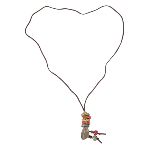 MALSSE Mehrfarbige Perlenkeramik-Halskette, ethnisch inspirierte Halskette, Schmuck mit handgewebten Keramikperlen und Blatt-Anhängern, mehrfarbige Perlen, Pullover-Kette, Einheitsgröße, Wie von MALSSE