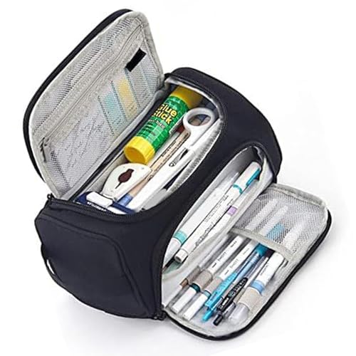 MALSSE Mehrzweck-Federmäppchen, großes Fassungsvermögen, doppellagig, Stiftebeutel, Reise-Kosmetiktasche für Studenten, Frauen, Mädchen, Bleistift-Organizer-Taschen, Schwarz von MALSSE