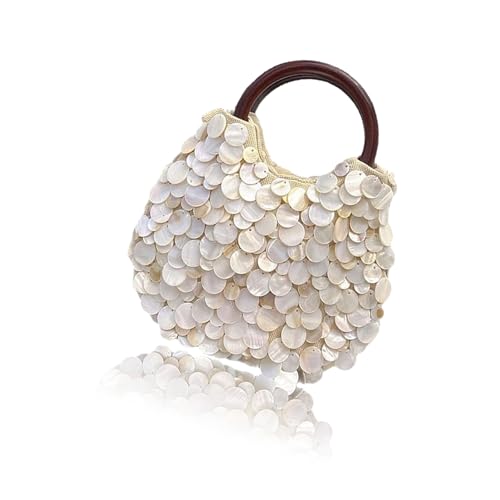 MALSSE Minis Hoboes Toted Bags Handtaschen für Damen und Mädchen, handgefertigt, Muschel-Perlen, Clutches Geldbörsen, Obergriff-Taschen, Abendtasche, Tragegriff oben, Doppelseitige Schalen, One Size von MALSSE