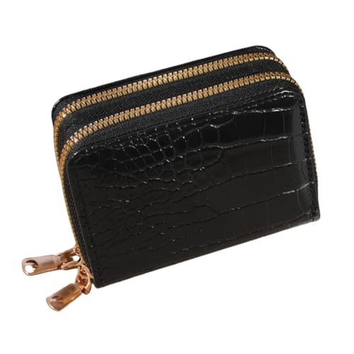 MALSSE Moderne kleine Damengeldbörse mit sicherem Reißverschluss, geprägtes PU-Leder, Kartenetui für mehrere Karten, Schwarz , Mass Beauty von MALSSE