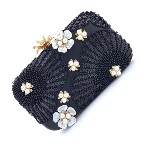 MALSSE Modische Damentasche Abendtasche Geldbörse mit funkelnden Pailletten und Perlen geeignet für besondere Anlässe Abschlussball Tasche, Schwarz , One Size von MALSSE