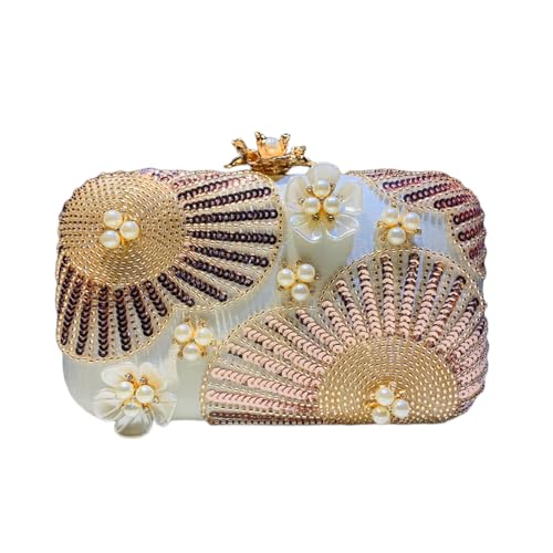 MALSSE Modische Damentasche Abendtasche Geldbörse mit funkelnden Pailletten und Perlen geeignet für besondere Anlässe Abschlussball Tasche, champagnerfarben, One Size von MALSSE