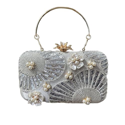 MALSSE Modische Damentasche Abendtasche Geldbörse mit funkelnden Pailletten und Perlen geeignet für besondere Anlässe Abschlussball Tasche, silber, One Size von MALSSE