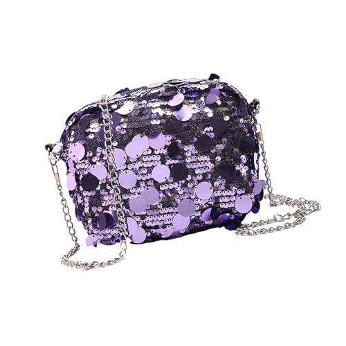 MALSSE Modische Pailletten-Abendtasche, Handtasche mit Kette, für Damen, zarte Schultertaschen, Crossbody-Tasche, Abendbörse, stilvolles Damen-Accessoire, violett, One Size MALSSE Modische Pailletten-Abendtasche, Handtasche mit Kette, für Damen, zarte Schultertaschen, Crossbody-Tasche, Abendbörse, stilvolles Damen-Accessoire, violett, One Size von MALSSE