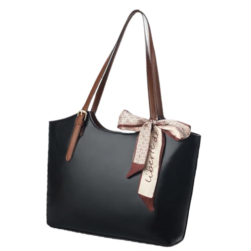 MALSSE Modische Retro-Umhängetasche für Damen, praktische Unterarmtasche aus PU-Leder, große Kapazität, leicht, für den täglichen Gebrauch, große Kapazität, Pendler, Schwarz , One Size von MALSSE