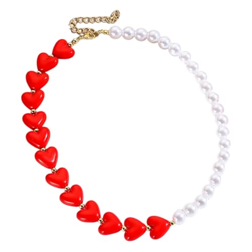 MALSSE Modische herzförmige Halskette aus Kunstharz und Perlen, tragbar für Frauen, einzigartige Designs, romantisches Accessoire, Liebesgeschenk für Paare von MALSSE