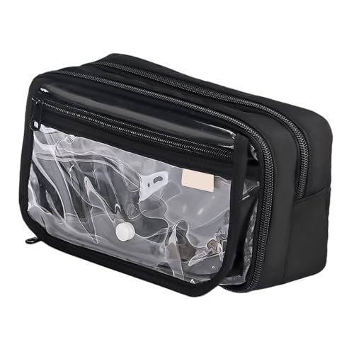 MALSSE Schlichtes Federmäppchen, großes Fassungsvermögen, transparent, Stiftebeutel, Schreibtisch-Organizer für Studenten, transparente Tasche, großes Fassungsvermögen, ästhetisch, Schwarz von MALSSE