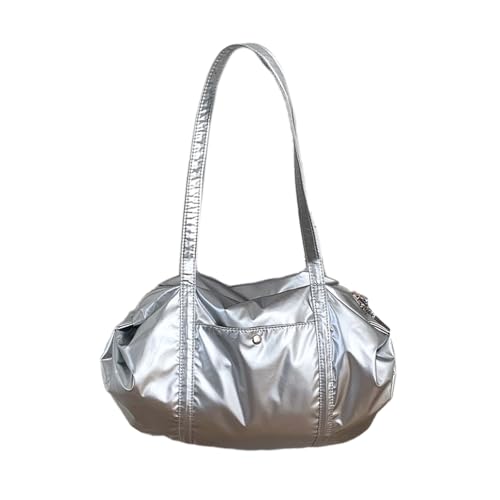 MALSSE Schultertasche mit mehreren Taschen, Nylon, schlicht, einfarbig, großes Fassungsvermögen, mehrere Taschen, Unterarmtasche, Arbeit, Büro, silber, One Size MALSSE Schultertasche mit mehreren Taschen, Nylon, schlicht, einfarbig, großes Fassungsvermögen, mehrere Taschen, Unterarmtasche, Arbeit, Büro, silber, One Size von MALSSE