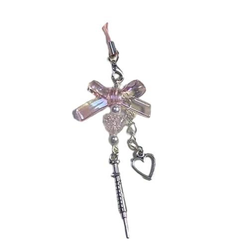 MALSSE Süßes Herz-Kreuz-Perlen-Handy-Charm-Riemen, Autoschlüssel, hängende Anhänger, modische Taschendekoration, Schlüsselband, Geldbörse, Zubehör, Handy-Anhänger, Schlüsselband für Schlüssel von MALSSE