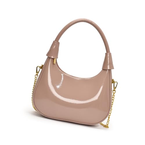 MALSSE Trendige PU-Handtasche mit glänzendem Finish, Abendtasche, Schultertaschen mit geräumigem Innenraum, ideal zum Einkaufen und Essen, Party-Handtasche, a, One Size von MALSSE