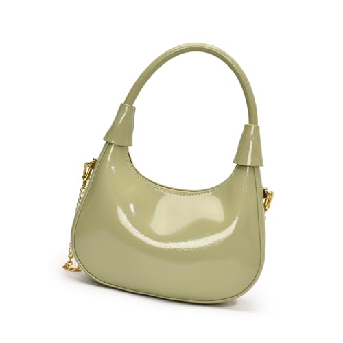 MALSSE Trendige PU-Handtasche mit glänzendem Finish, Abendtasche, Schultertaschen mit geräumigem Innenraum, ideal zum Einkaufen und Essen, Party-Handtasche, grün, One Size von MALSSE